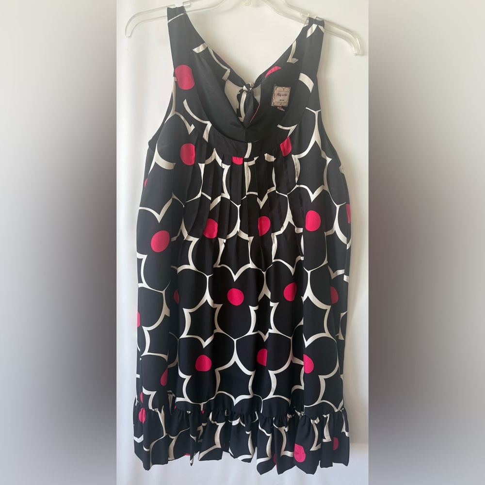 Becky & Max Silk Pink Polka On Black Size 14 Dress Tie Closure